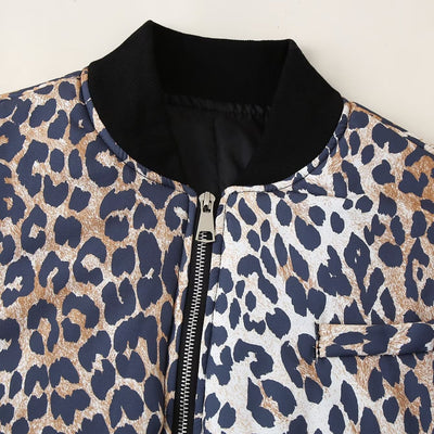 European and American style women's fashion versatile leopard print zipper casual jacket cotton jacket