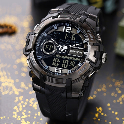 Sanda Top Brand 6015 Dual Display Wrist Watch Men Watches Brand Male For Clock Military Sport Wristwatch Outdoor Waterproof Hour