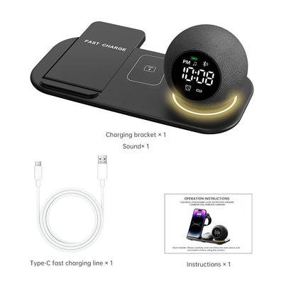 Six in one mobile phone watch headphones wireless charging clock alarm Bluetooth speaker night light