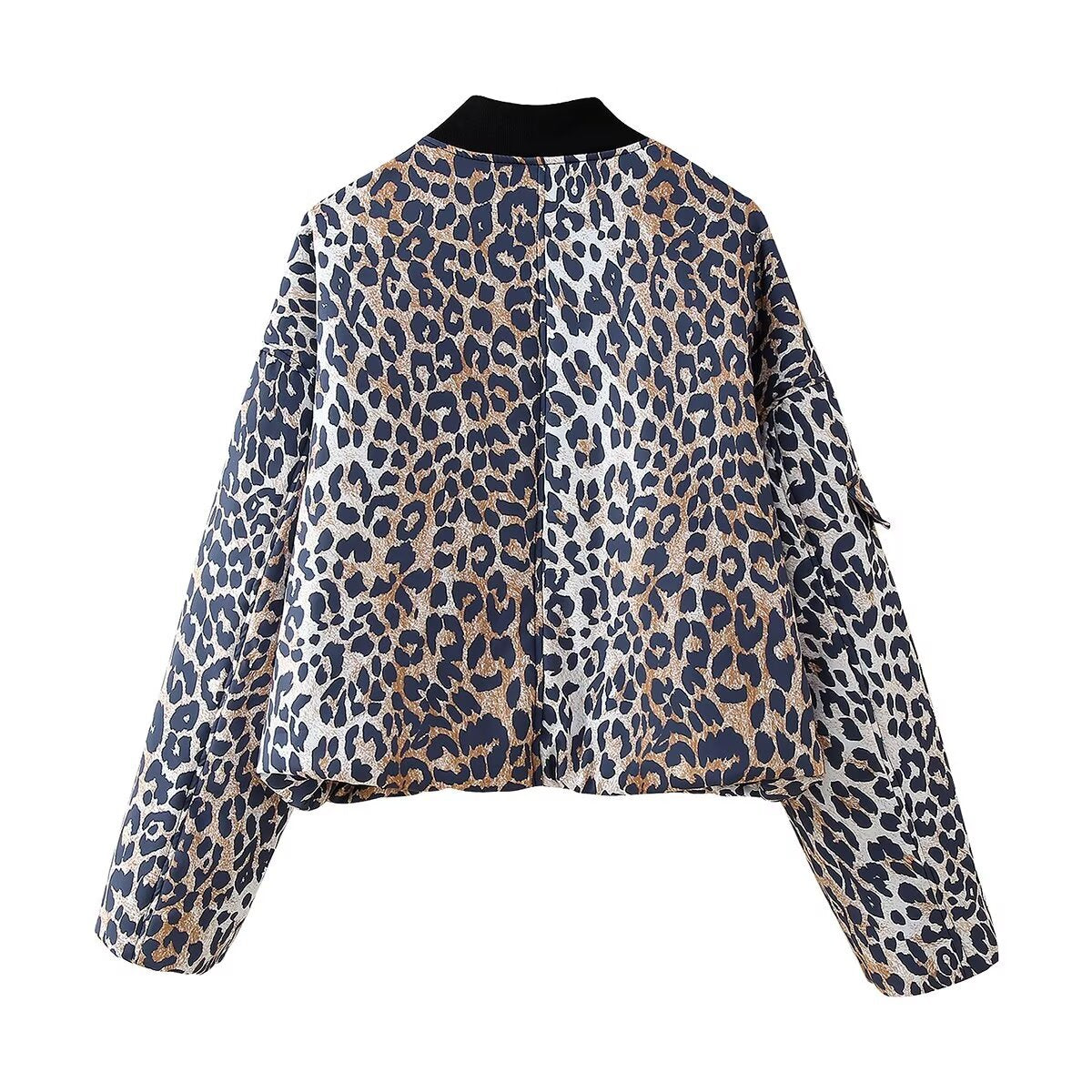 European and American style women's fashion versatile leopard print zipper casual jacket cotton jacket