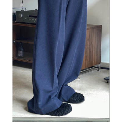 Woolen casual trousers with high waist wide legs loose and comfortable brushed pants women's thick