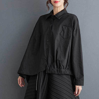 Black loose asymmetric niche oversized shirt with lazy style and irregular fashion