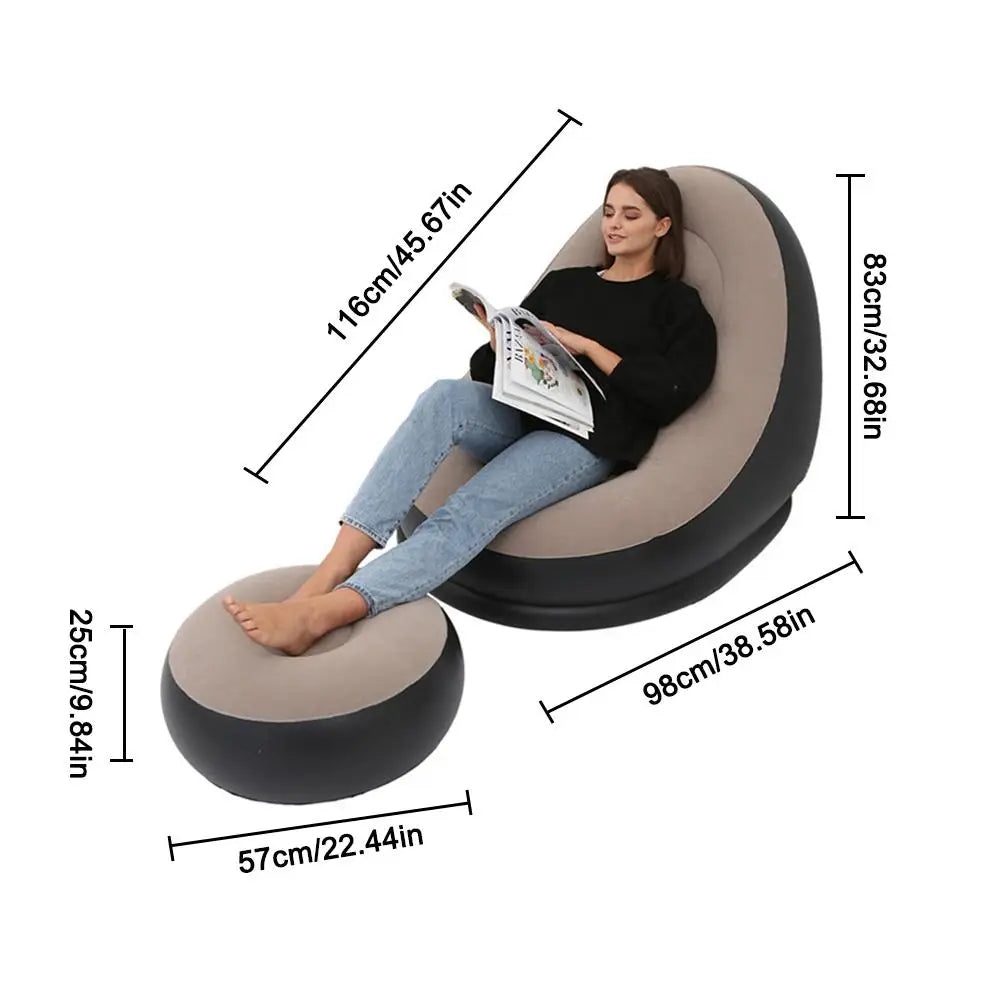 Inflatable Air Mattress Lazy Sofa Deck Chair Comfortable Leg Stool Rest Single Beanbag for home and Outdoor Use