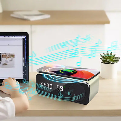 Time display wireless charging Bluetooth speaker compatible clock function thermometer wireless