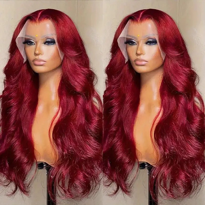 European and American fashion wine red wig hot selling front lace big wave long curly hair wig full head cover