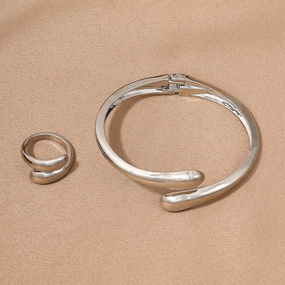 Simple heavy metal temperament geometric circular smooth surface women's collar bracelet ring jewelry