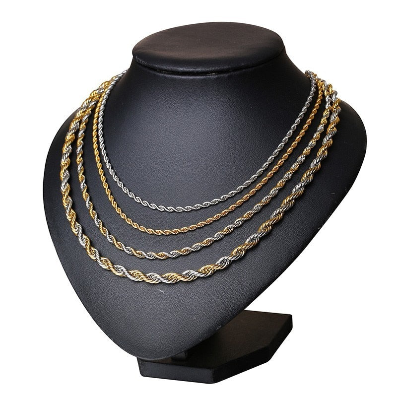 Stainless Steel Rope Chains Men Necklace Silver Gold Color Necklaces