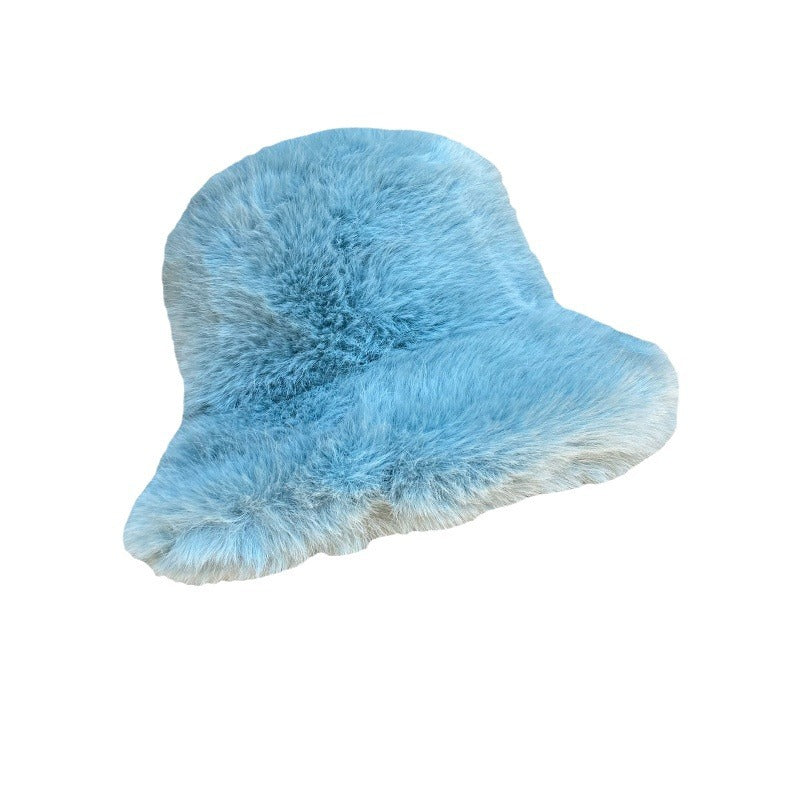 Versatile long haired fisherman hat, Korean version, face enhancing small bucket hat, warm and thick basin hat