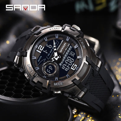 Sanda Top Brand 6015 Dual Display Wrist Watch Men Watches Brand Male For Clock Military Sport Wristwatch Outdoor Waterproof Hour