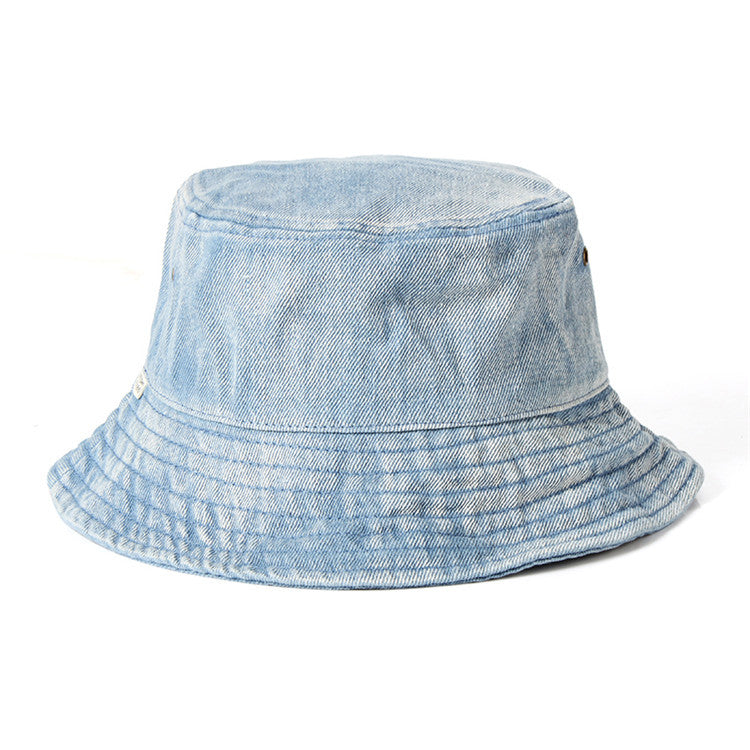 Washed denim fisherman hat for men and women in summer, Korean version, Japanese art, old flat top sunshade cloth hat, sun protection basin hat