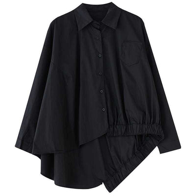 Black loose asymmetric niche oversized shirt with lazy style and irregular fashion