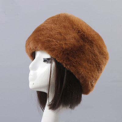 Autumn and winter imitation otter rabbit fur round flat top hat short furry fur thick furry brimless hat