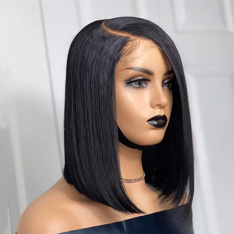 Bob lace wig female oriented front lace wig black short straight hair synthetic headband