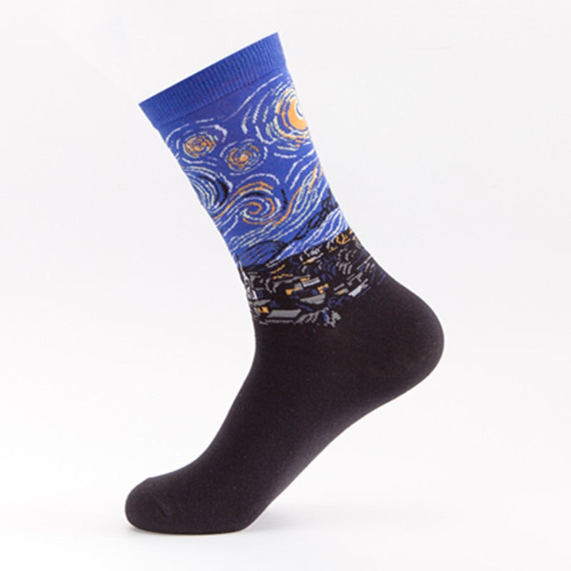 Fashionable Men's Medium Tube Socks Crazy Oil Painting Series Socks Men's Cotton Socks Long Socks