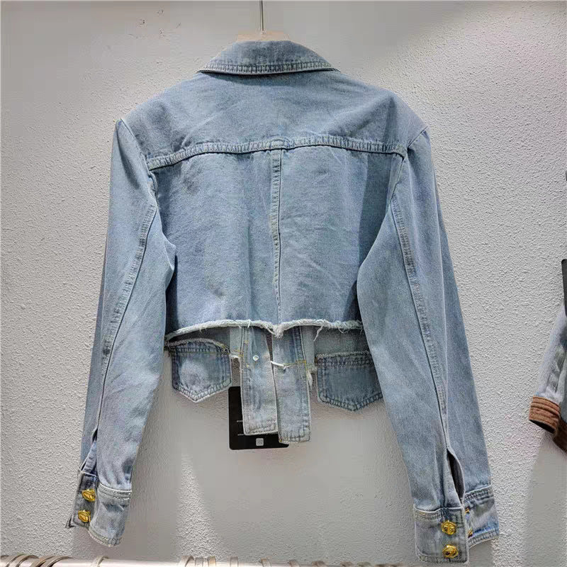 New Street Hot Girl Metal Rivet Haired Heavy duty Cowboy Jacket Short Coat