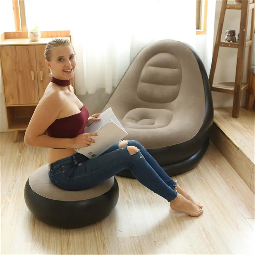 Inflatable Air Mattress Lazy Sofa Deck Chair Comfortable Leg Stool Rest Single Beanbag for home and Outdoor Use