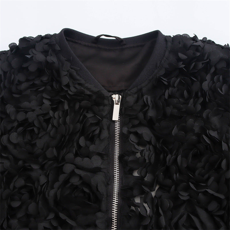 European and American style floral texture fabric black jacket jacket