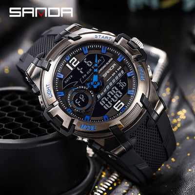 Sanda Top Brand 6015 Dual Display Wrist Watch Men Watches Brand Male For Clock Military Sport Wristwatch Outdoor Waterproof Hour