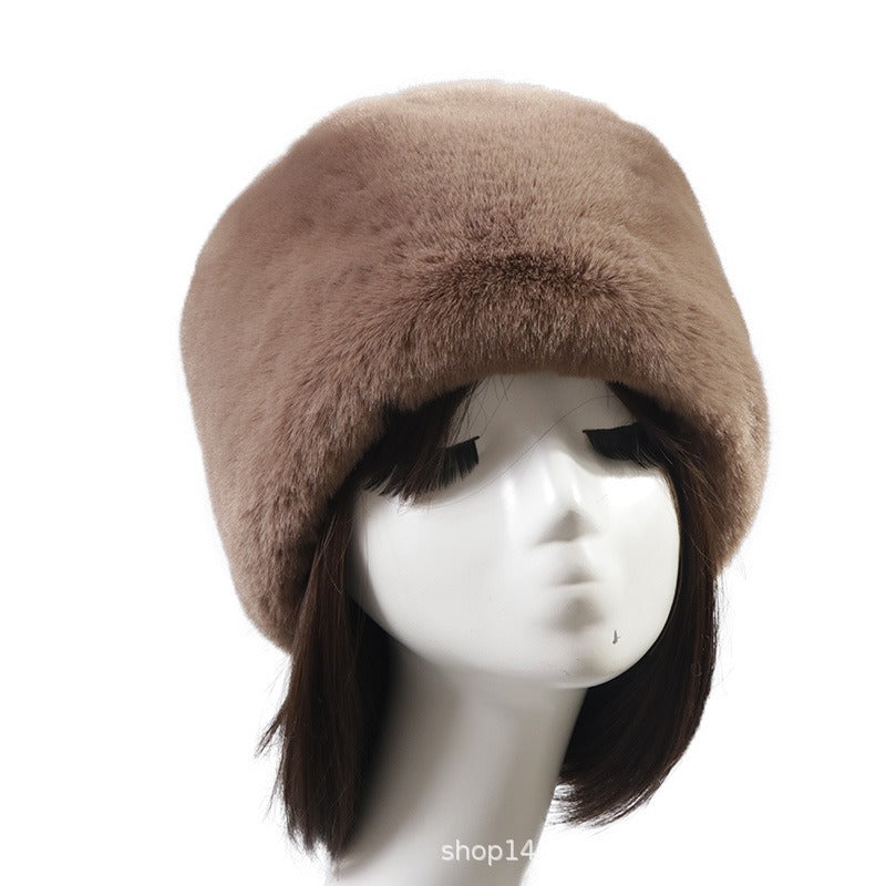 Autumn and winter imitation otter rabbit fur round flat top hat short furry fur thick furry brimless hat