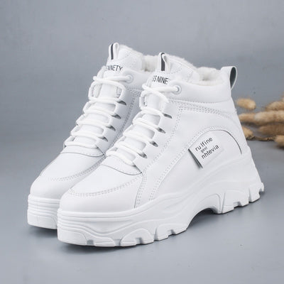 Women's casual sneakers; winter sneakers with plush fur; warm women's shoes; women's shoes with lacing; women's shoes on