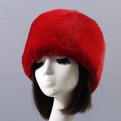 Autumn and winter imitation otter rabbit fur round flat top hat short furry fur thick furry brimless hat