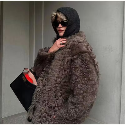 Autumn and Winter New Fashionable Warm and Western Style Loose Teddy Fluffy Loop Coat