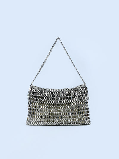 Retro metal sequin silver bag women's bag hand woven high-end feel handbag shoulder and armpit bag