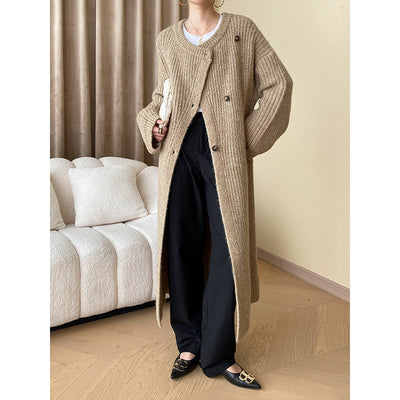 Early Autumn Rabbit Wool Blended Coarse Knitted Cardigan Loose Coat Long