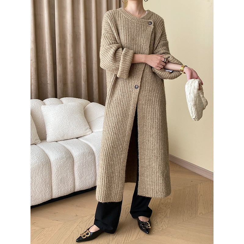 Early Autumn Rabbit Wool Blended Coarse Knitted Cardigan Loose Coat Long