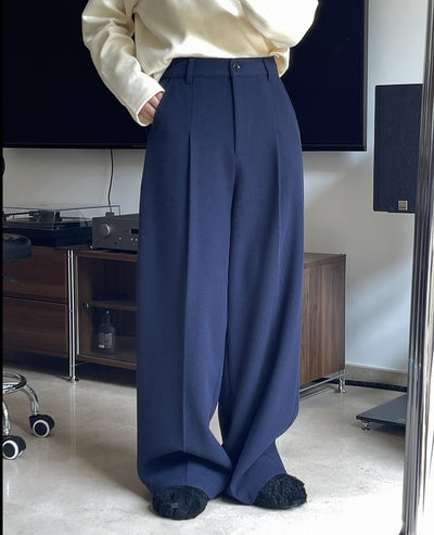 Woolen casual trousers with high waist wide legs loose and comfortable brushed pants women's thick