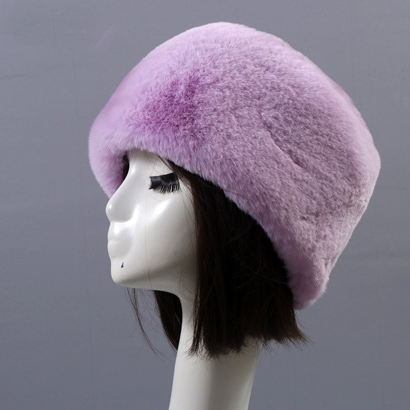 Autumn and winter imitation otter rabbit fur round flat top hat short furry fur thick furry brimless hat