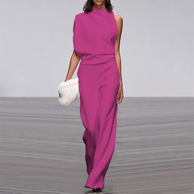 Solid color single shoulder pile up collar jumpsuit for women, hot selling hot selling dress pants