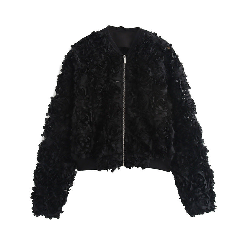 European and American style floral texture fabric black jacket jacket