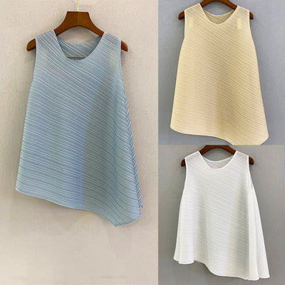 All-Match Irregular Pleated Top Women's Summer New Solid Color Sleeveless Casual Loose T-Shirt