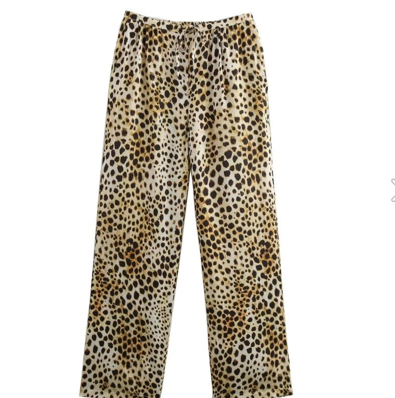 Leopard print suspender pants set