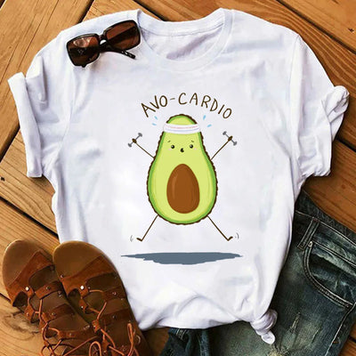 Kawaii Cartoon Avocado Short Sleeve T-shirt  Female Tee Summer Women T-shirts Tops