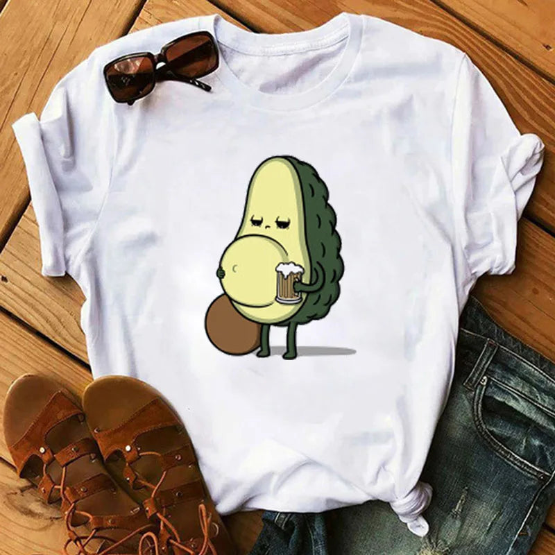 Kawaii Cartoon Avocado Short Sleeve T-shirt  Female Tee Summer Women T-shirts Tops