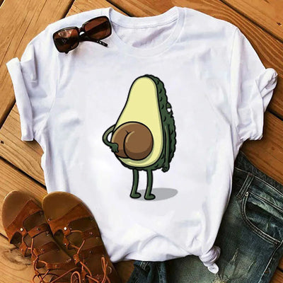 Kawaii Cartoon Avocado Short Sleeve T-shirt  Female Tee Summer Women T-shirts Tops