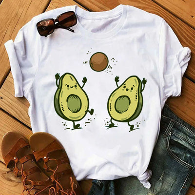 Kawaii Cartoon Avocado Short Sleeve T-shirt  Female Tee Summer Women T-shirts Tops