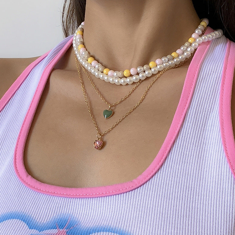 European And American French Retro Color Pearl Set Necklace Women