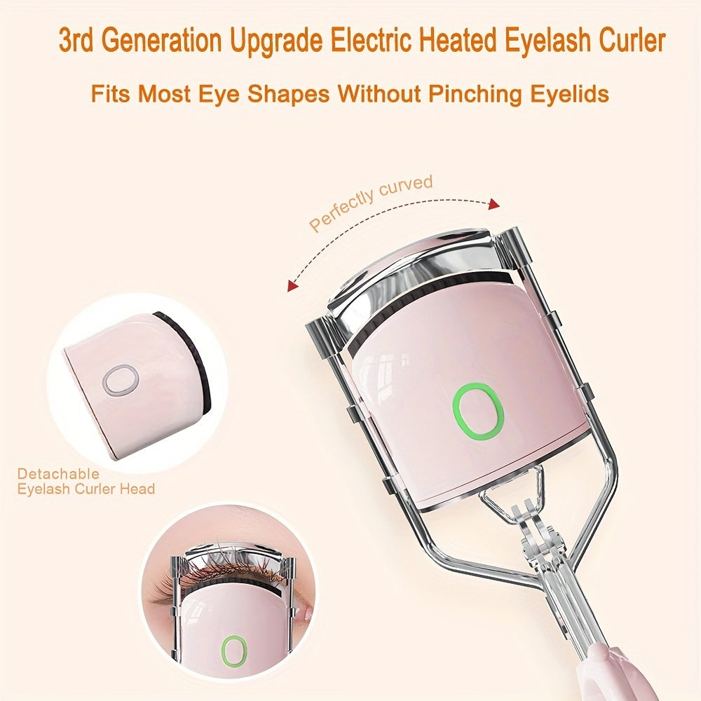 Heated Eyelash Curlers, 3 Heating Modes Electric Eyelash Curler, Rechargeable Portable Eyelash Curler, Quick Natural Curling Eye Lashes Heated Eyelash Curler, Metal Style Design